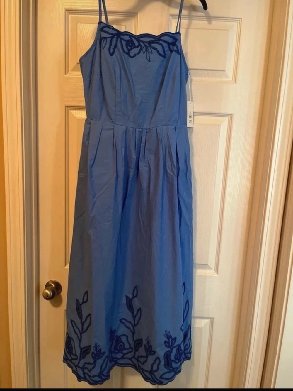 Blue Embroidered Spaghetti-Strap Dress